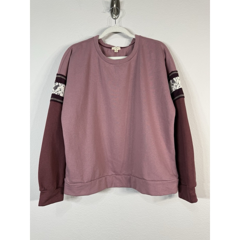 MASON & BELLE Womens Mauve Lace Detail Crewneck Pullover Sweater Top Size XL NWT